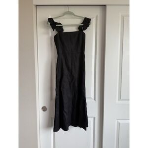 reformation Linen Dress Black‎ Midi Size 2 Ruffle Sleeves Romantic Sundress